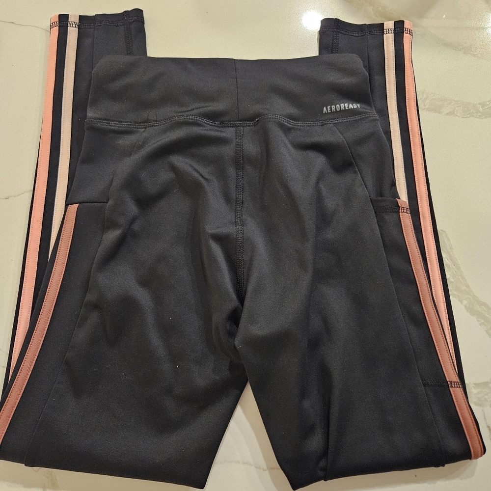 2/$20 Adidas Kids Leggings Black with Pink Stripes - Picture 3 of 3
